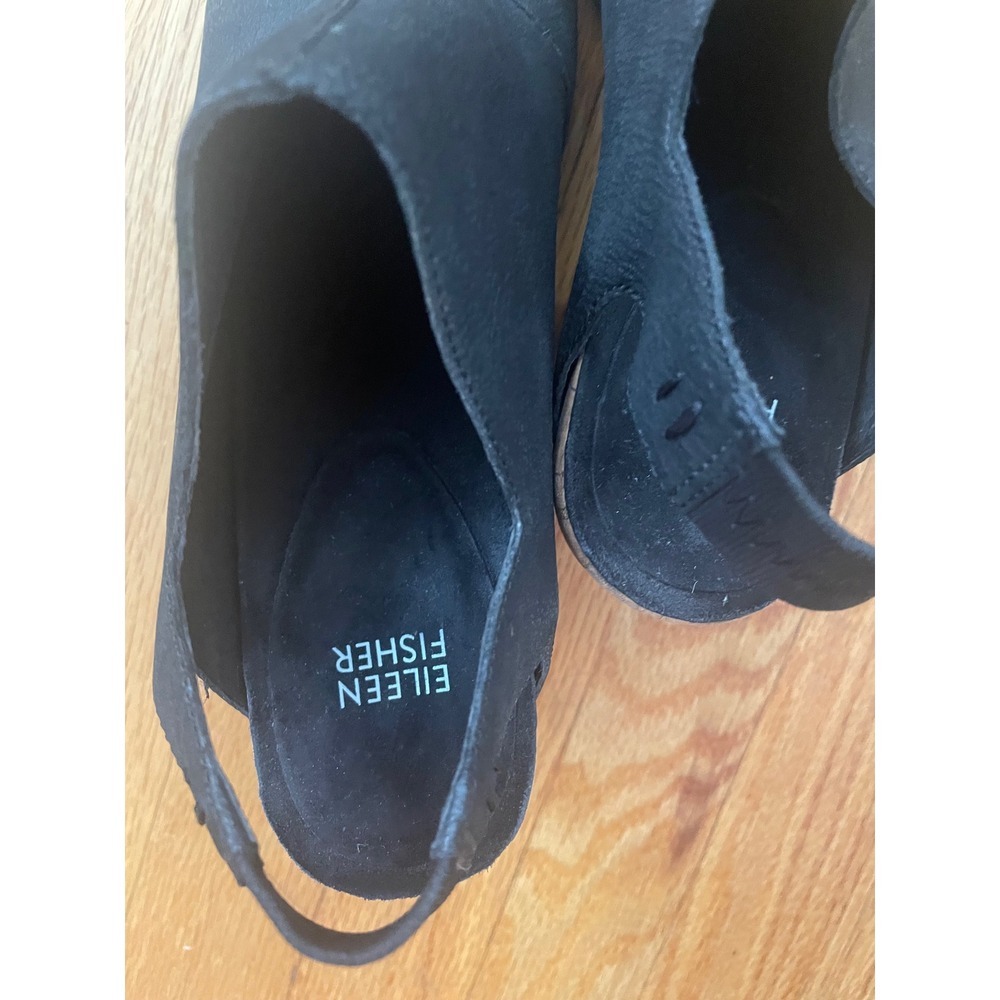 Eileen Fisher Black‎ Suede Leather Open Toe Slingback Cork Heel Mules - Picture 3 of 8
